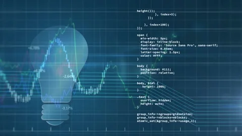 Animation of data processing over lightbulb icon on blue background Stock Footage 232544656