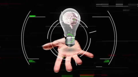 Animation of data processing over lightbulb with human brain on black background Stock Footage 246588500