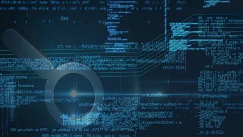 Animation of data processing over magnifying glass icon Vídeos de archivo 329770634