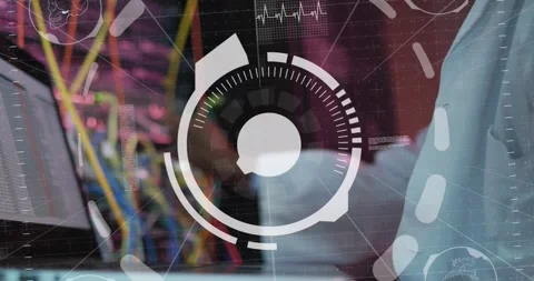Animation of data processing over male it engineer and computer servers Stock Footage 328290877