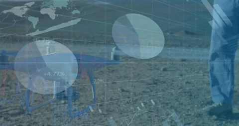 Animation of data processing over male engineer operating a drone near the Stock Footage 329511484