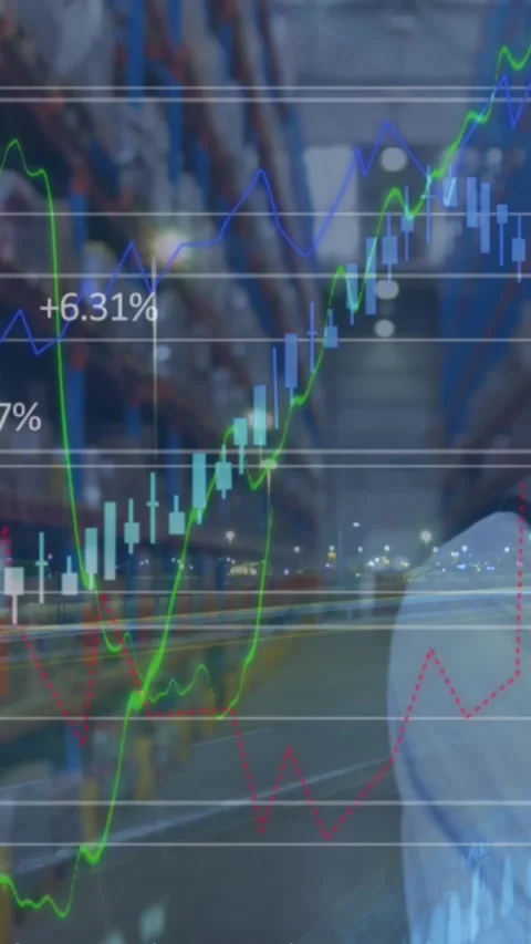 Animation of data processing over male and female workers smiling in warehouse Stock Footage 341952836