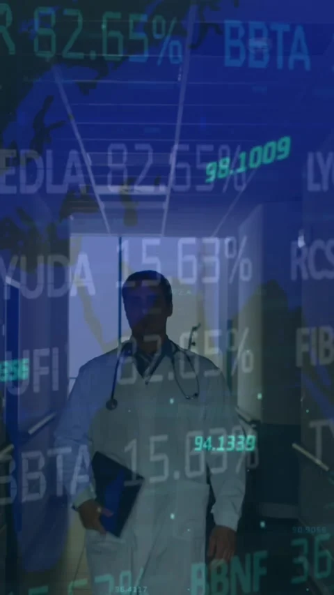 Animation of data processing over male doctor with stethoscope Stock Footage 342707383