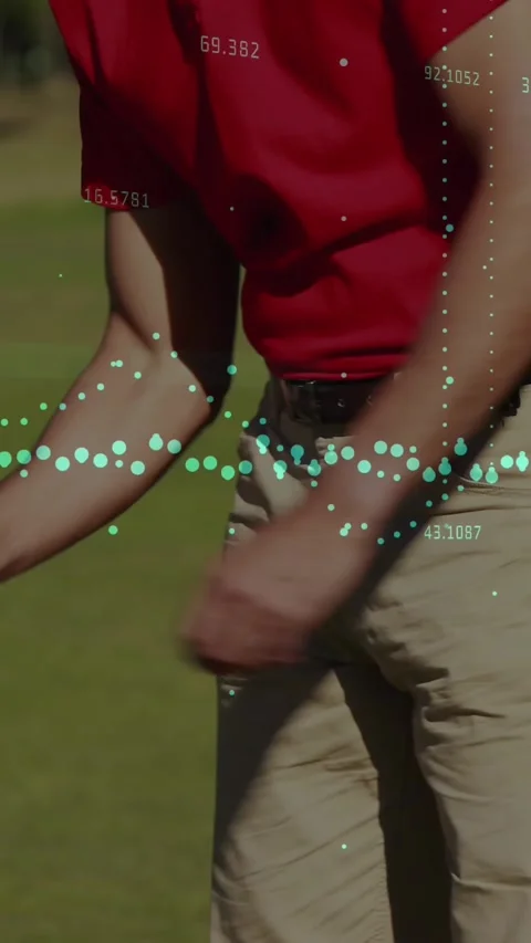 Animation of data processing over male golf player on golf course Stock Footage 344613893