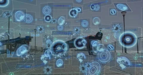 Animation of data processing over man doing press ups, exercising outdoors 動画素材 329016732