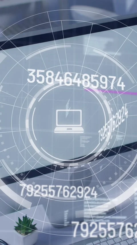Animation of data processing over man using computer with blank screen Stock Footage 343498497