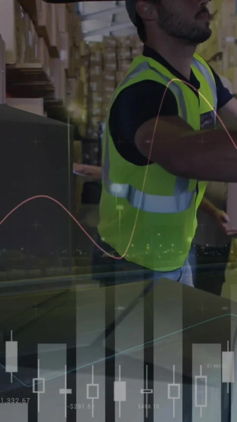 Animation of data processing over man packing boxes into car Stock Footage 344669061