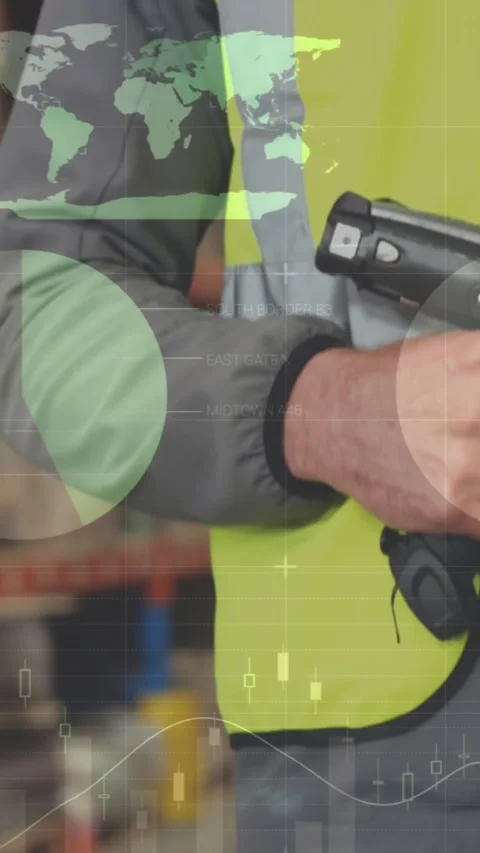 Animation of data processing over man working in warehouse Stock Footage 344693088