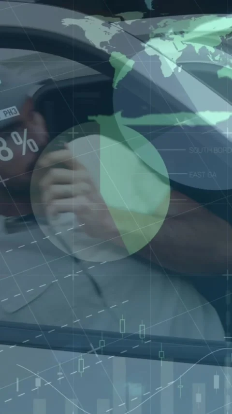 Animation of data processing over man getting out of car Stock Footage 344706157