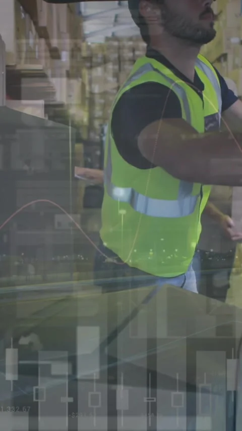 Animation of data processing over man packing boxes into car Stock Footage 344706160