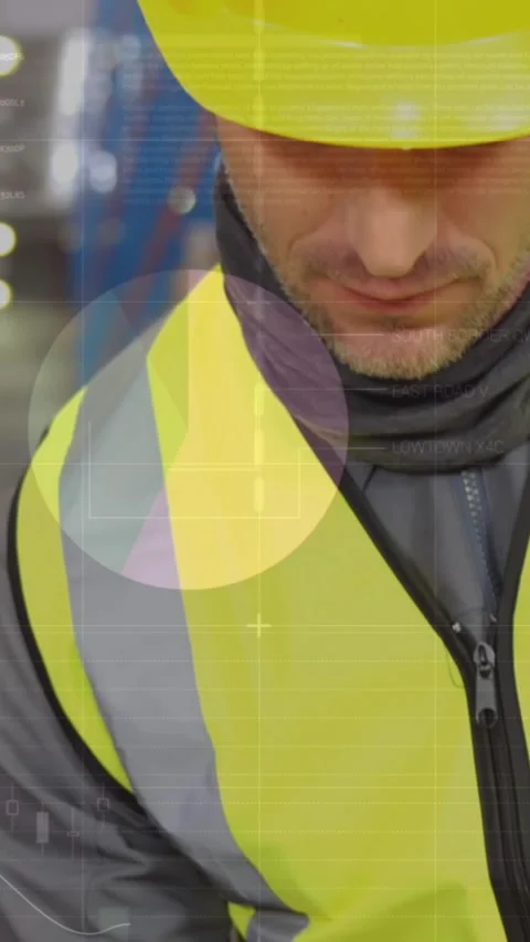 Animation of data processing over man working in warehouse Stock Footage 344765671