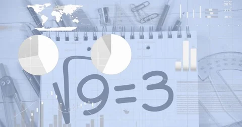 Animation of data processing over mathematical equation and school items Stock Footage 326192425
