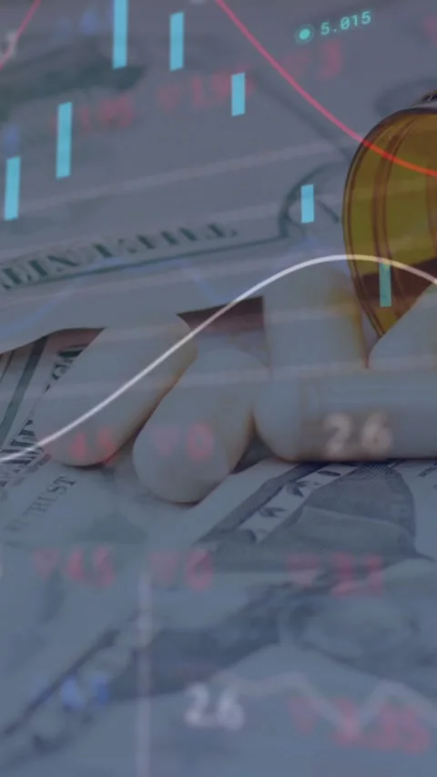 Animation of data processing over medication pills and american dollar bills Stock Footage 324022072
