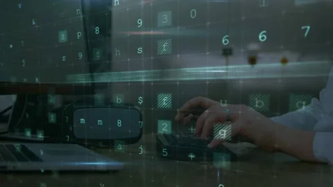 Animation of data processing over men using computer Stock Footage 330294256