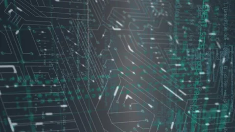Animation of data processing over microprocessor connections against grey Video stock 313356010