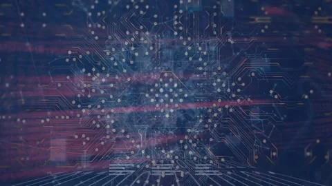 Animation of data processing over microprocessor connections against blue Vídeo Stock 330399810