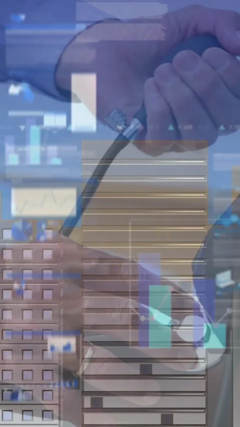 Animation of data processing over mid section of doctor checking blood pressure Stock Footage 321625281