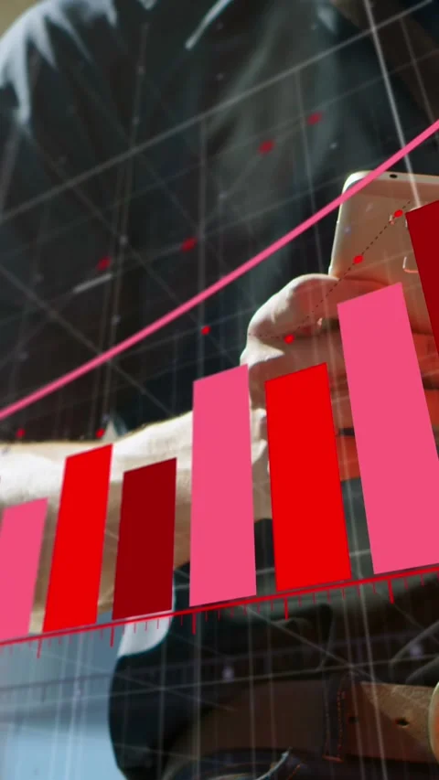 Animation of data processing over mid section of man drinking coffee and using Stock Footage 322559511