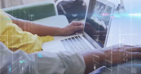 Animation of data processing over mid section of male and female colleagues Stock Footage 329165854