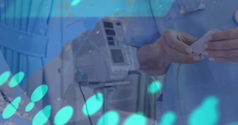 Animation of data processing over mid section of health worker checking blood Stock Footage 330246257
