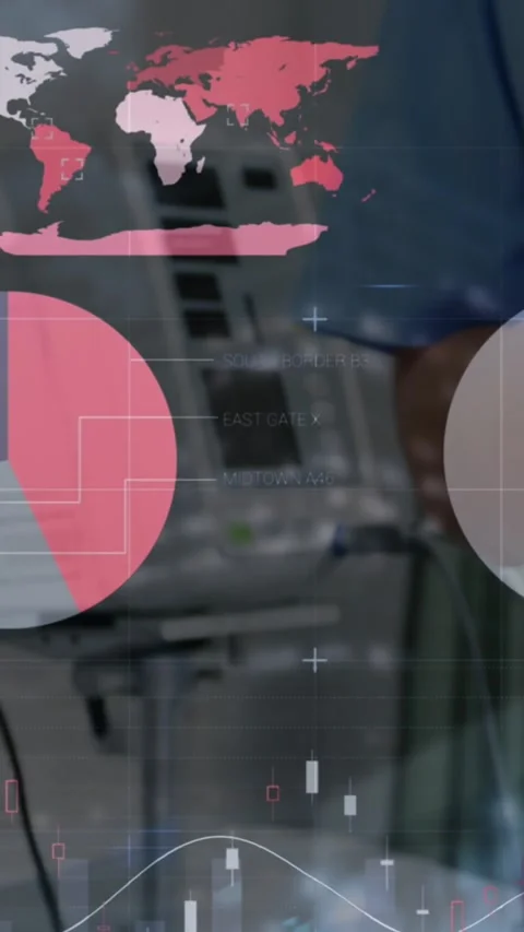 Animation of data processing over mid section of health worker checking blood Stock Footage 343615367