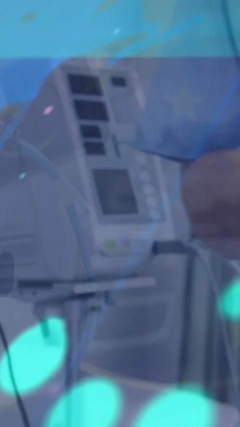 Animation of data processing over mid section of health worker checking blood Stock Footage 343682410