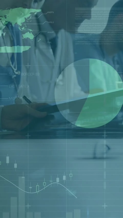 Animation of data processing over mid section of team of diverse doctors working Stock Footage 344678348