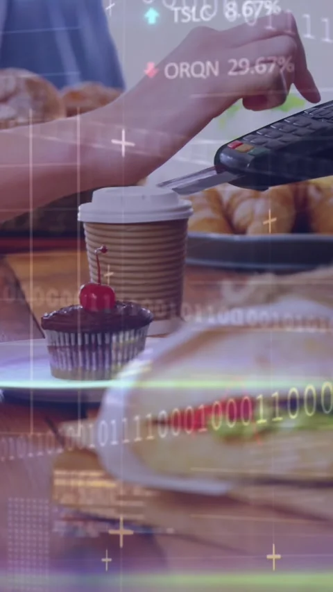 Animation of data processing over mid section of woman using credit card to make Stock Footage 344706239