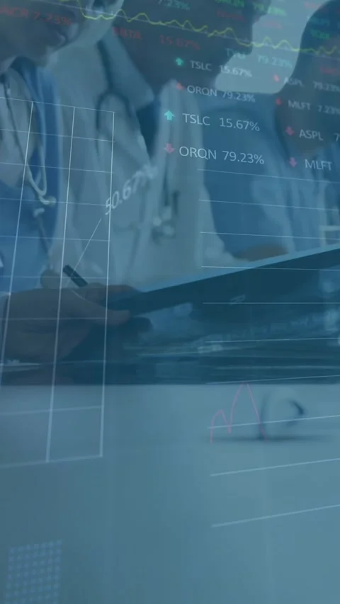 Animation of data processing over mid section of team of diverse doctors working Stock Footage 344722899