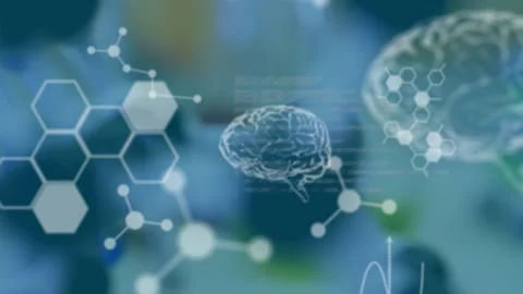 Animation of data processing over models in lab Stock Footage 330590506