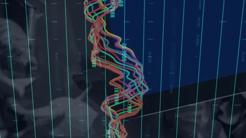 Animation of data processing over monitor and payment terminal Stock Footage 313522770