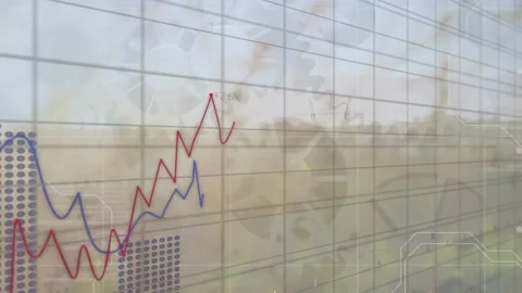 Animation of data processing over moving cogs Stock Footage 221959705