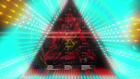 Animation of data processing over neon triangles tunnel Stock Footage 246527943