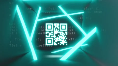 Animation of data processing over neon green qr code scanner against grey Stock Footage 327201572