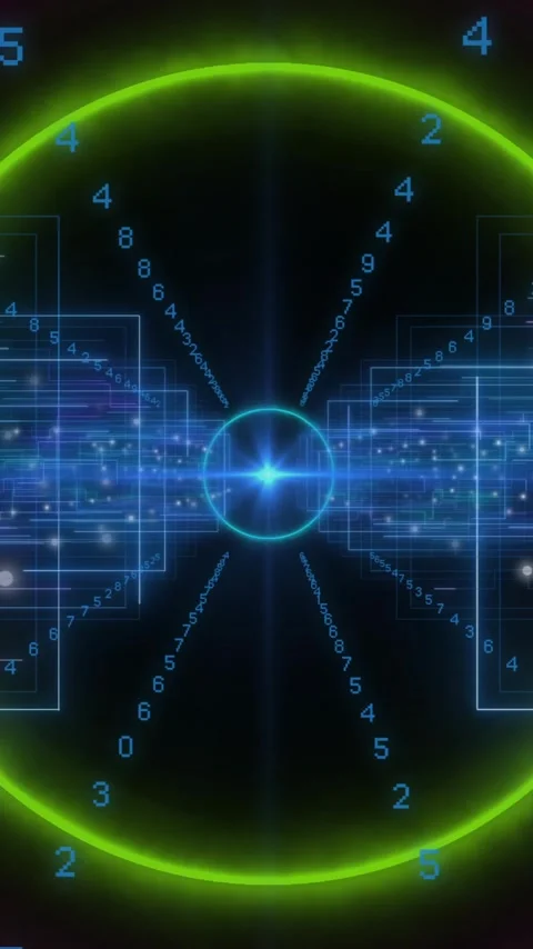 Animation of data processing over neon circles moving Stock Footage 344369424