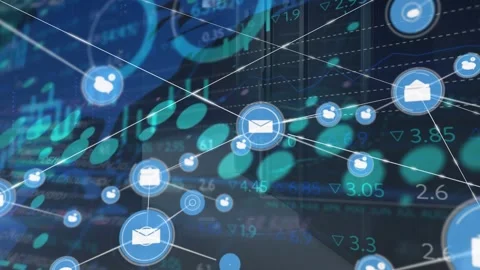 Animation of data processing over network of connections Stock Footage 325700189