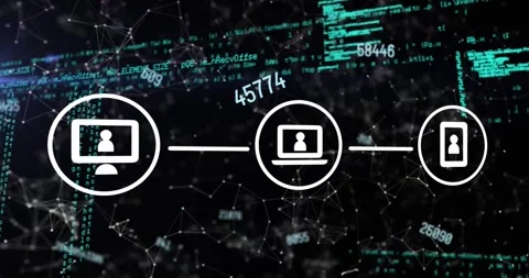 Animation of data processing over network of connections with icons Video stock 328360456