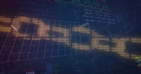 Animation of data processing over network of connections on black background Stock Footage 330106081