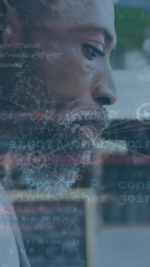 Animation of data processing over network of connections and man in face Stock Footage 344745685