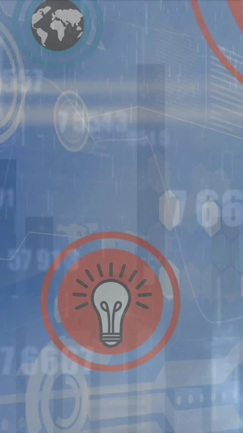 Animation of data processing over network of connections with icons on blue Stock Footage 344765568