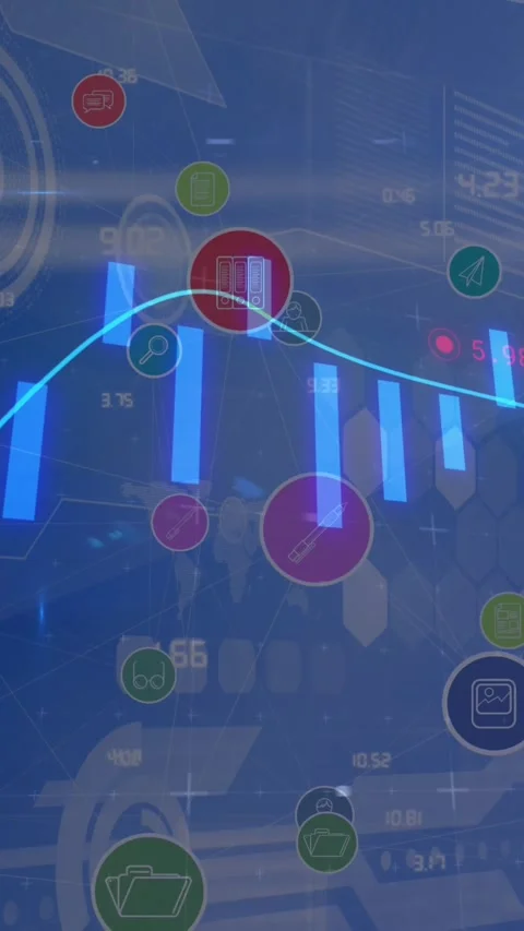 Animation of data processing over network of connections with icons on blue Stock Footage 344782964