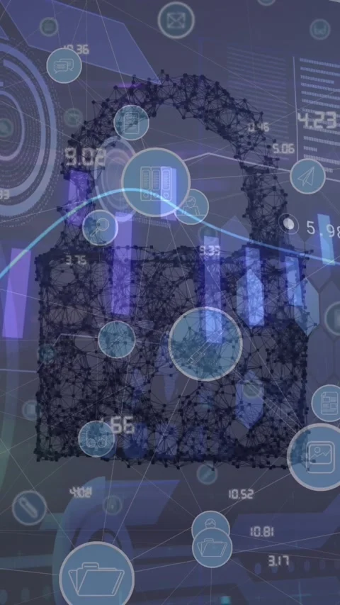 Animation of data processing over network of connections with icons on blue Stock Footage 344782965