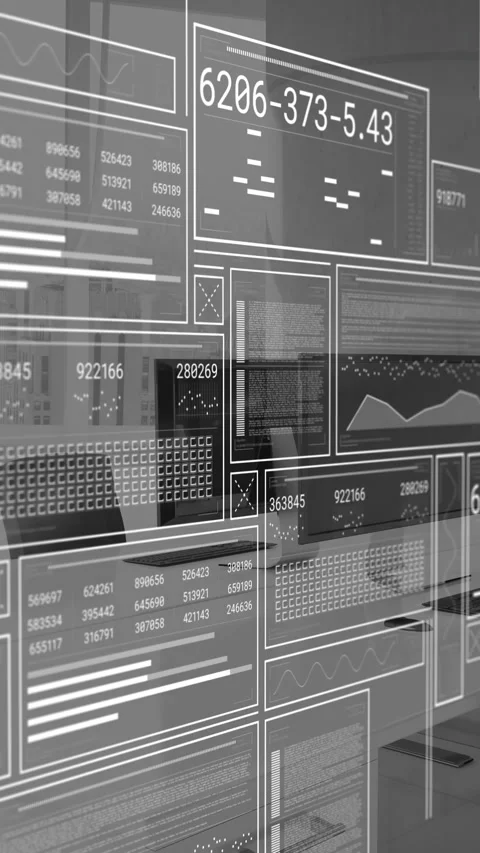 Animation of data processing over office desks with computers Stock Footage 344595172