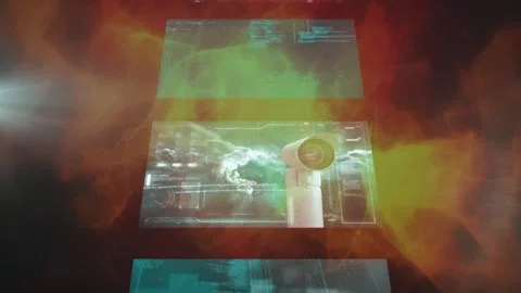 Animation of data processing over orange waves on black background Video stock 156769924