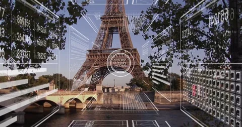 Animation of data processing over paris cityscape with eiffel tower Stock Footage 244698275