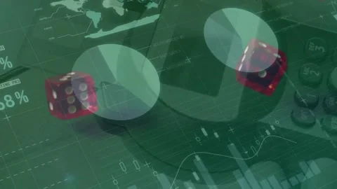 Animation of data processing over payment terminal and dices Stock Footage 330105421