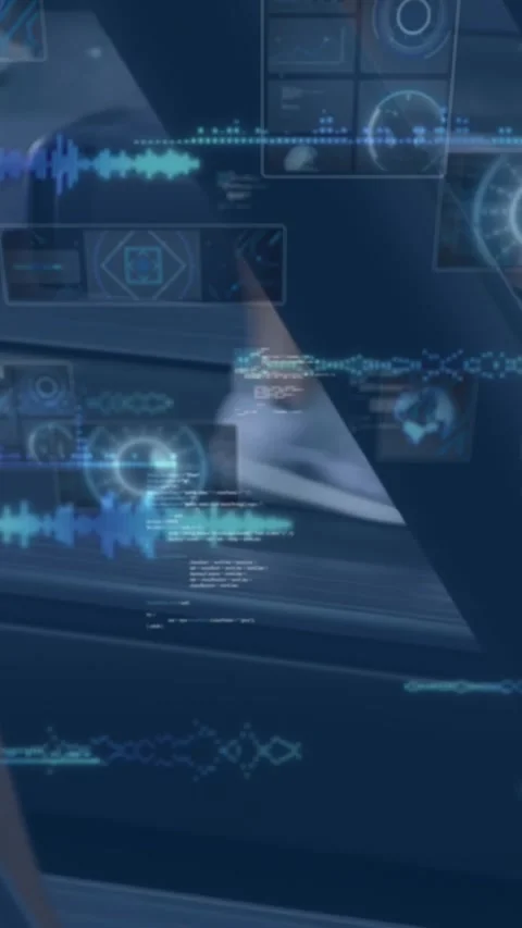 Animation of data processing over people on treadmill, exercising in gym Stock Footage 323899727