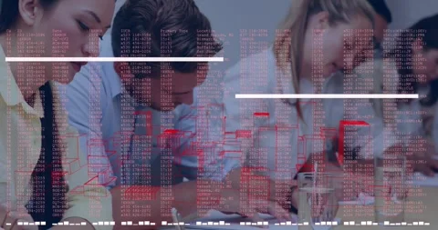 Animation of data processing over people working in warehouse 動画素材 329417815