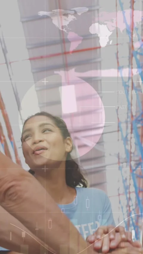 Animation of data processing over people working in warehouse Stock Footage 344765694