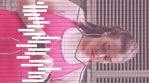 Animation of data processing over plus size caucasian woman exercising in city Stock Footage 312581741